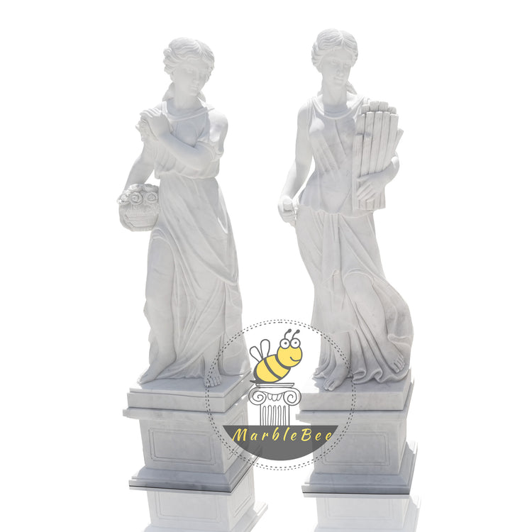 Outdoor Garden Life Size White Marble Greek Four Seasons Gods Statues Beautifully Crafted