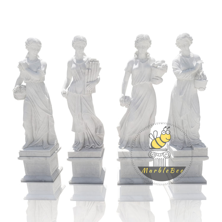 Outdoor Garden Life Size White Marble Greek Four Seasons Gods Statues Beautifully Crafted