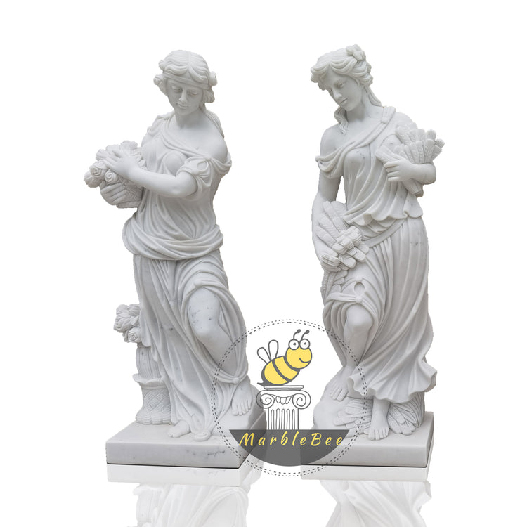 Hand Carved White Marble God and Goddess Four Seasons Woman Statue for Garden Decor