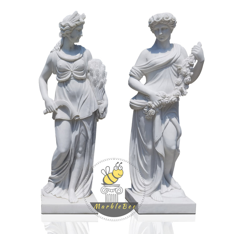 Hand Carved White God and Goddess Sculpture Four Seasons Woman Marble Statue for Outdoor Decor