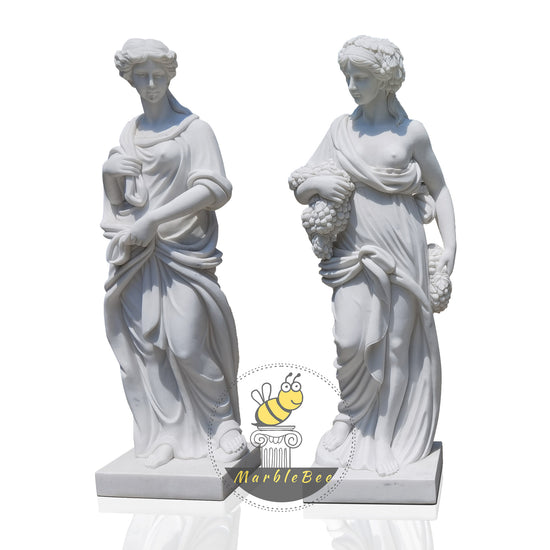 Hand Carved White God and Goddess Sculpture Four Seasons Woman Marble Statue for Outdoor Decor