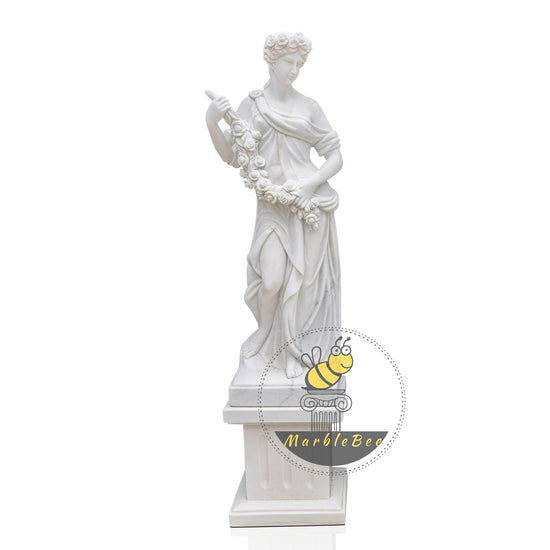 Italian Marble Woman Statue holding flowers for garden decor