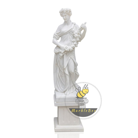 Italian Marble Woman Statue holding flowers for garden decor