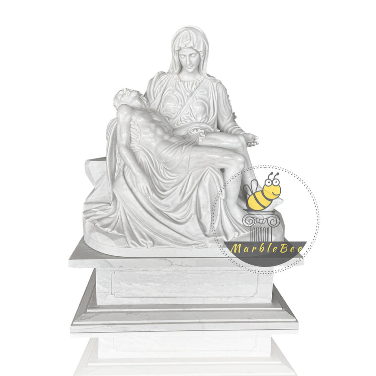 Virgin Mary Mother Jesus, White Marble Pieta Statues, Mary holding Christ statue