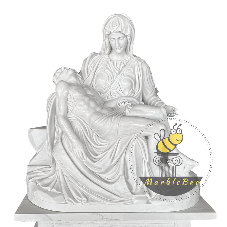 Virgin Mary Mother Jesus, White Marble Pieta Statues, Mary holding Christ statue