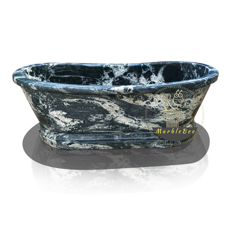 Discounted black dragon stone tub, large size and hand-carved in traditional style for elegance