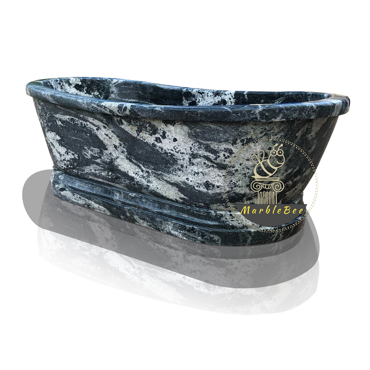 Discounted black dragon stone tub, large size and hand-carved in traditional style for elegance