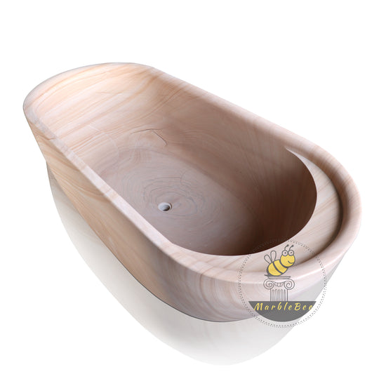 sandstone bathtub with wine glass holder