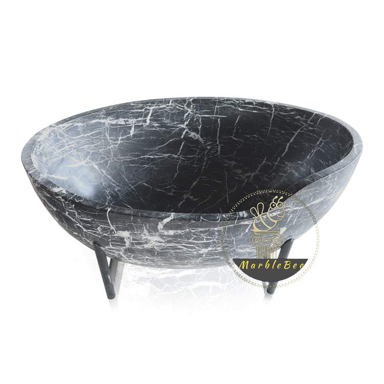 Large Black Soaking stone tub with white veins for sale