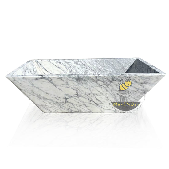 Rectangular Carrara White Marble Bathtub With Ergonomic Slope curve, Good for Back Rest