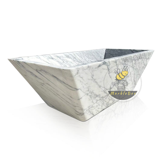 Rectangular Carrara White Marble Bathtub With Ergonomic Slope curve, Good for Back Rest