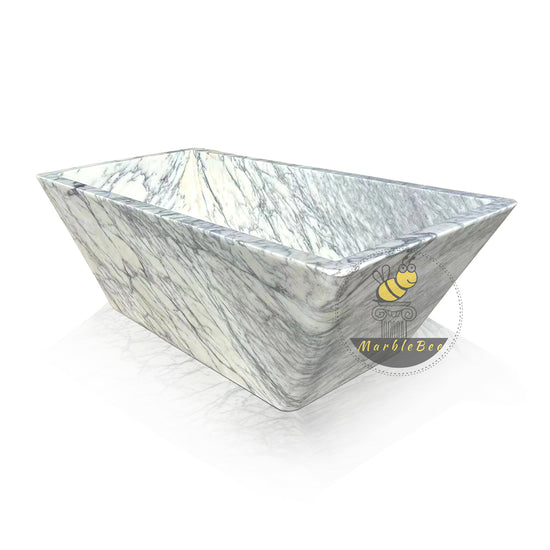 Rectangular Carrara White Marble Bathtub With Ergonomic Slope curve, Good for Back Rest