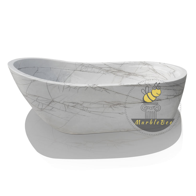 White marble tub with golden veins