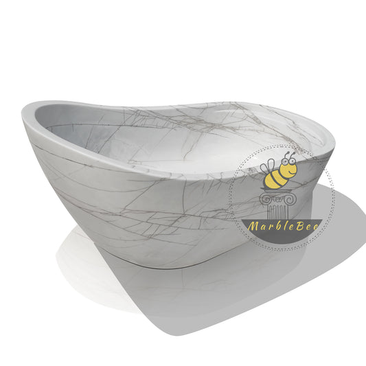 White marble tub with golden veins