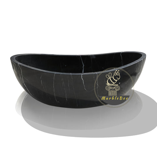 Large Matt black stone bathtub with white veining