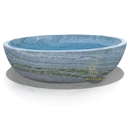 Marblebee Hand-Carved Luxury Bathtub in Rare Green and Blue Marble