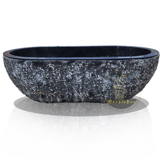 Black Marble Tub – Chiseled Outside, Polished Inside, In Stock