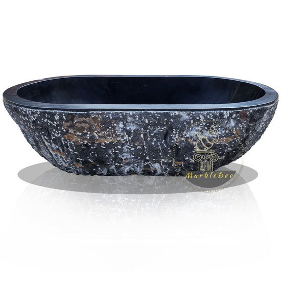 Black Marble Tub – Chiseled Outside, Polished Inside, In Stock