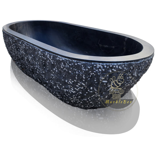 Black Marble Tub – Chiseled Outside, Polished Inside, In Stock