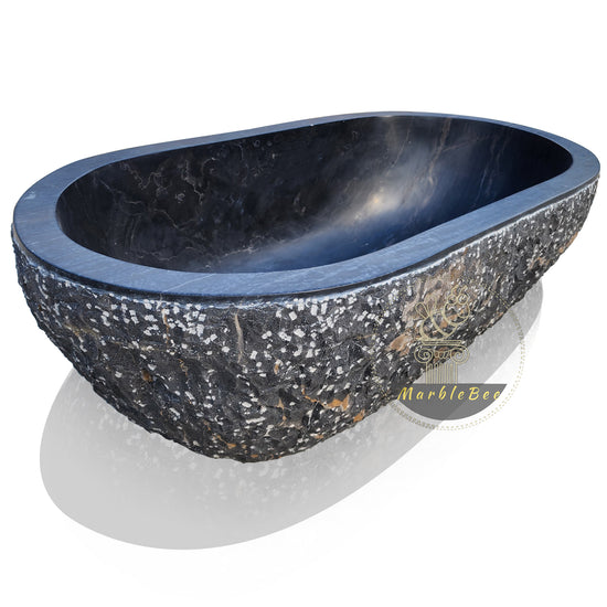 Black Marble Tub – Chiseled Outside, Polished Inside, In Stock