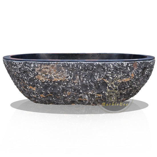 Black Marble Tub – Chiseled Outside, Polished Inside, In Stock