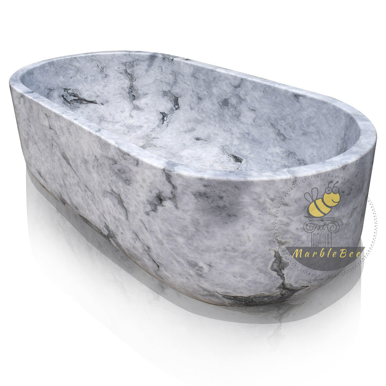 Marblebee White Marble Bathtub Made from Arabescato Marble