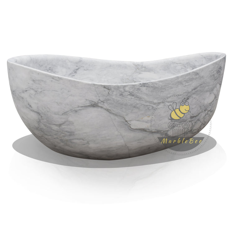 Hand-Carved Arabescato Marble Bathtub by Marblebee