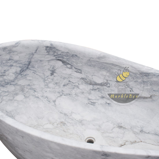 Hand-Carved Arabescato Marble Bathtub by Marblebee