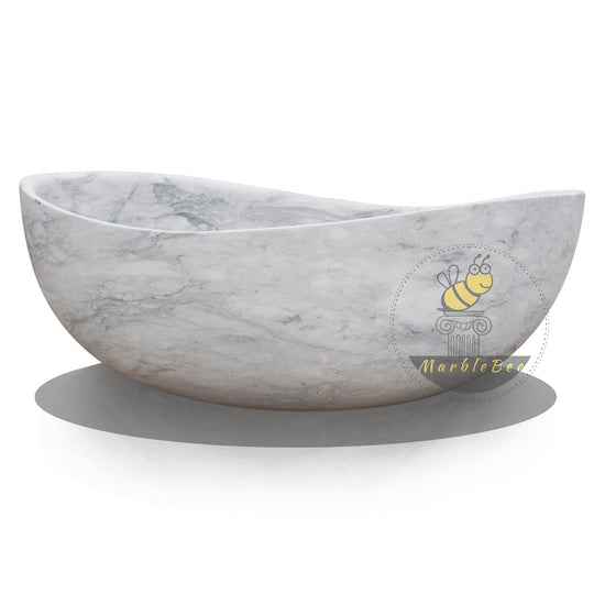 Hand-Carved Arabescato Marble Bathtub by Marblebee