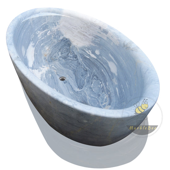 Rare Light Blue Stone Freestanding Bathtub by Marblebee