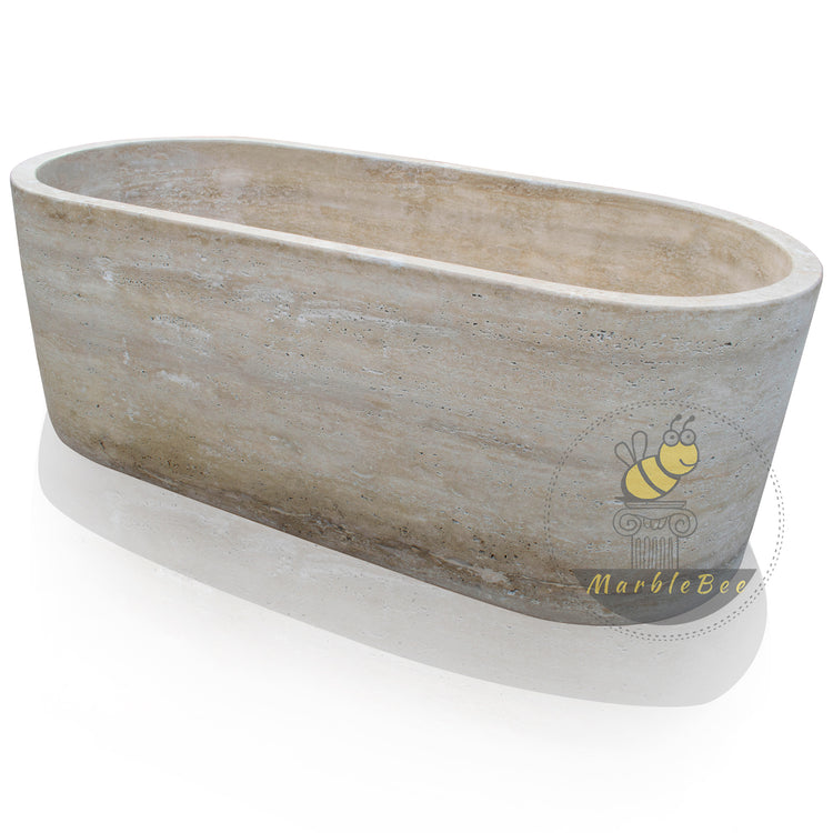 Marblebee Large Travertine Bathtub – Spacious for Two People, In Stock