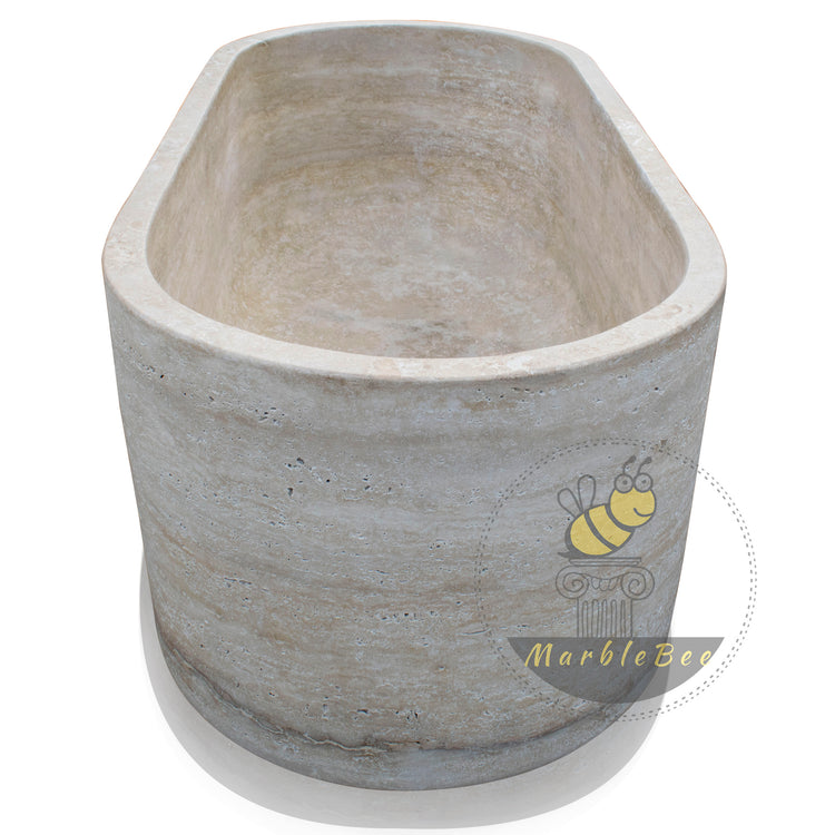 Marblebee Large Travertine Bathtub – Spacious for Two People, In Stock