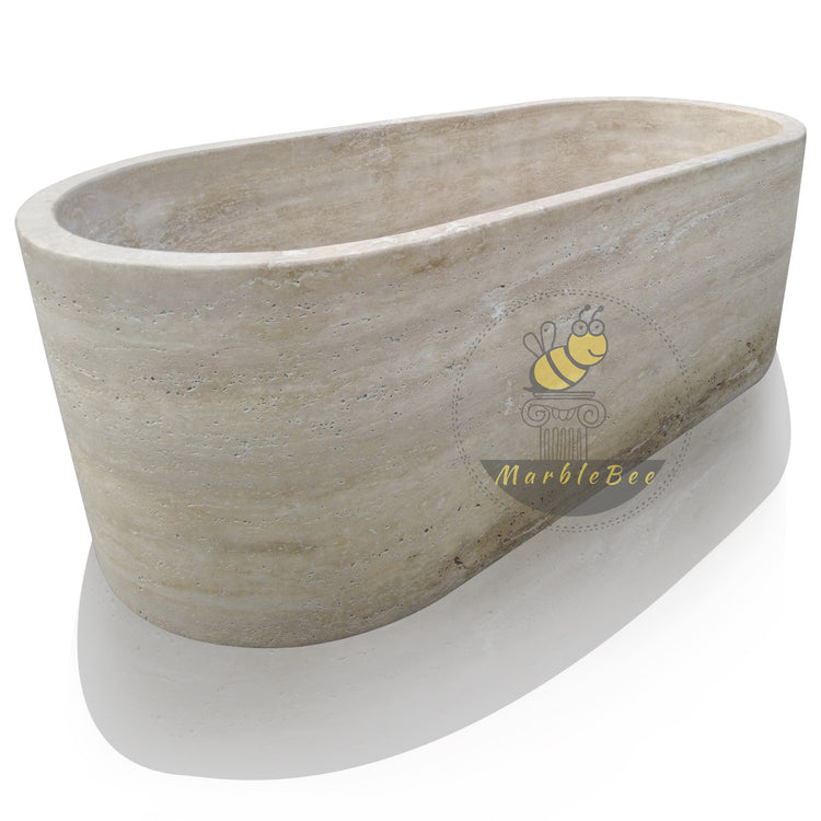 Marblebee Large Travertine Bathtub – Spacious for Two People, In Stock