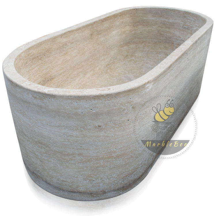 Marblebee Large Travertine Bathtub – Spacious for Two People, In Stock