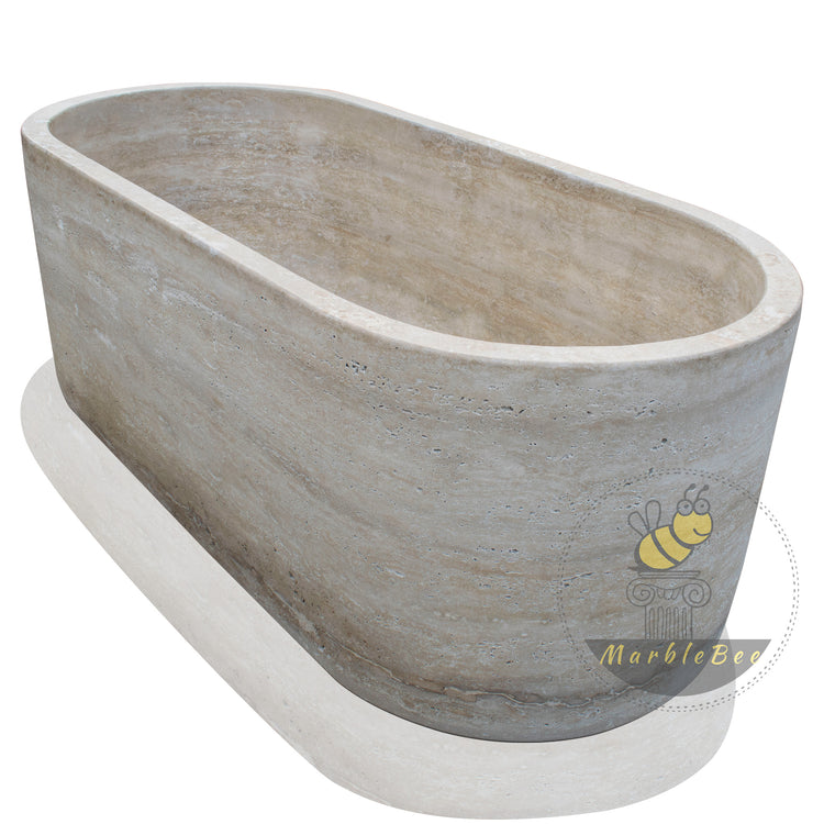 Marblebee Large Travertine Bathtub – Spacious for Two People, In Stock