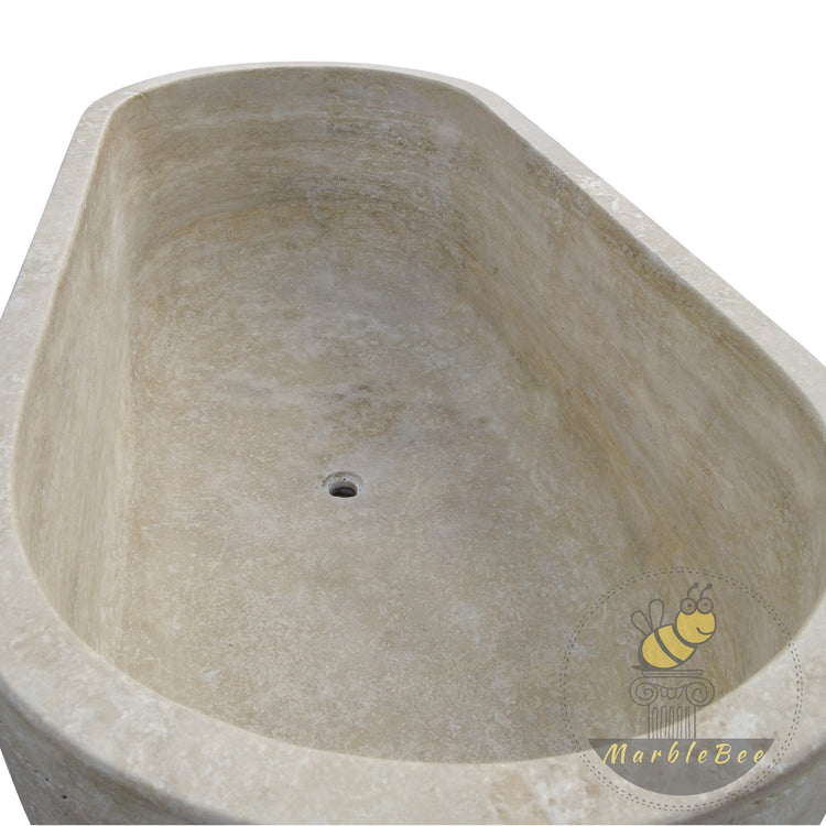 Marblebee Large Travertine Bathtub – Spacious for Two People, In Stock