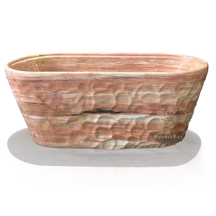 Hand-Carved Red Vein Marble Bathtub