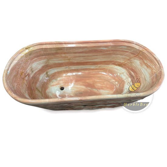 Hand-Carved Red Vein Marble Bathtub