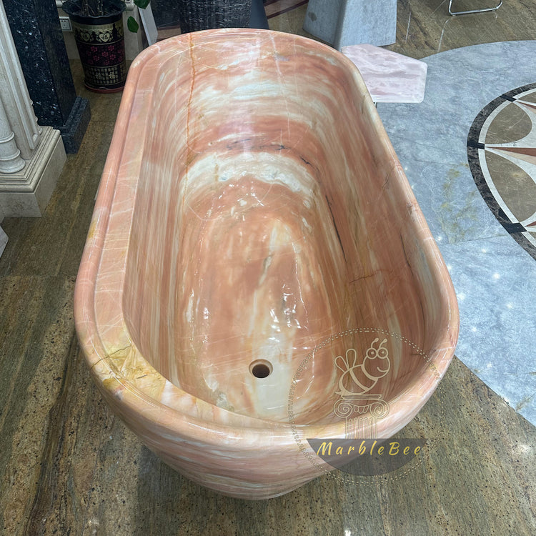 Hand-Carved Red Vein Marble Bathtub