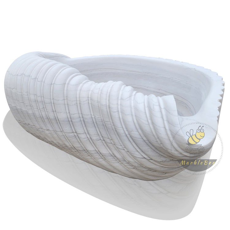 Marblebee White Marble Bathtub – Conch Design, Hand-Carved, In Stock