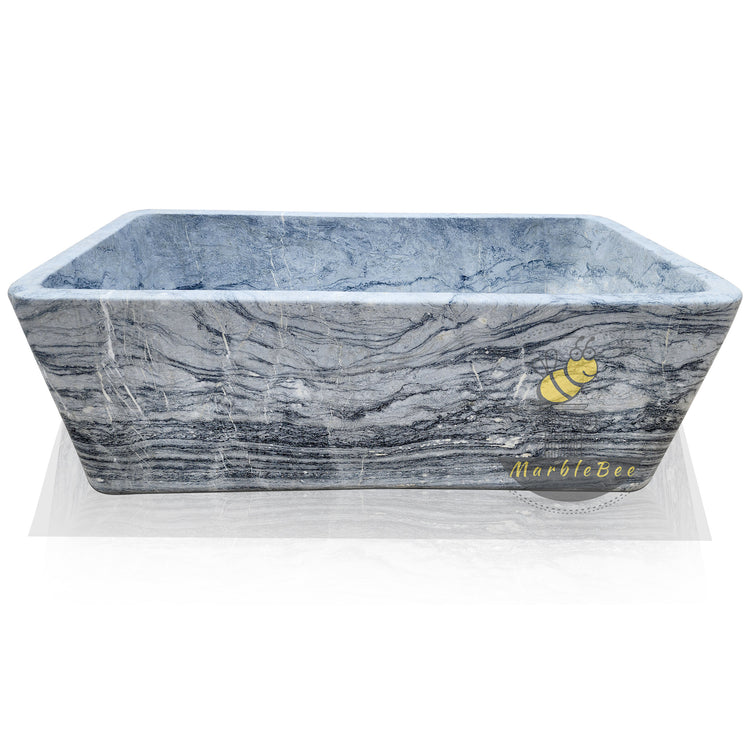 Square Stone Bathtub Made from Italian Platinum Blue Marble