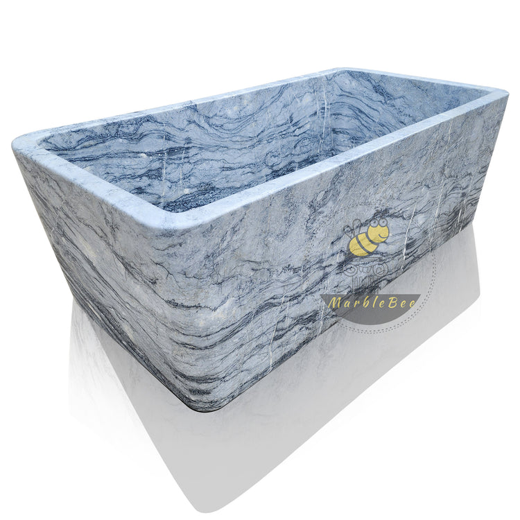 Square Stone Bathtub Made from Italian Platinum Blue Marble