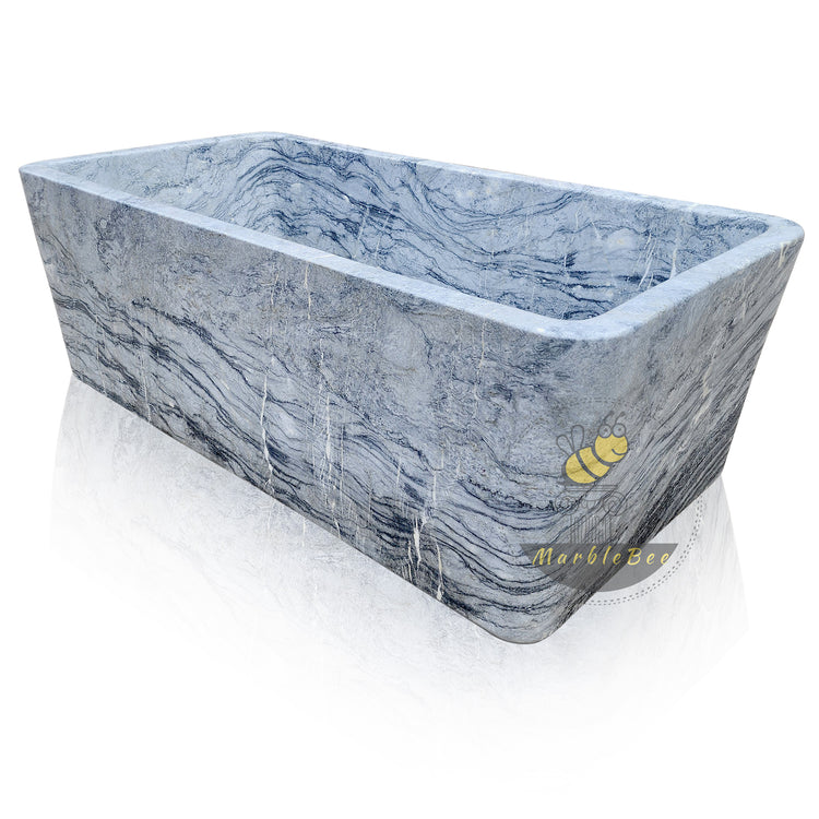 Square Stone Bathtub Made from Italian Platinum Blue Marble