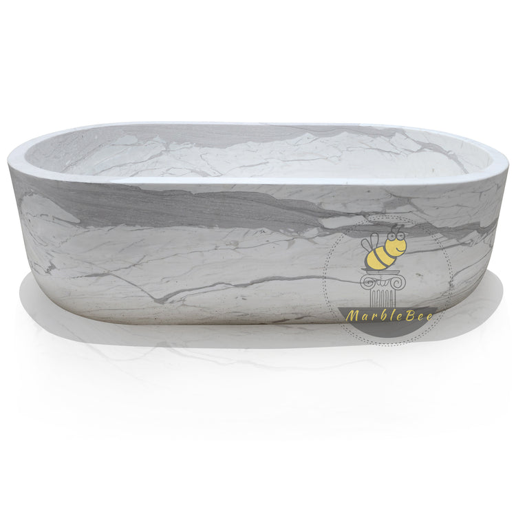 Marblebee Freestanding Stone Bathtub Hand-Carved from Volakas Marble