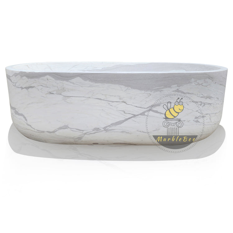 Marblebee Freestanding Stone Bathtub Hand-Carved from Volakas Marble