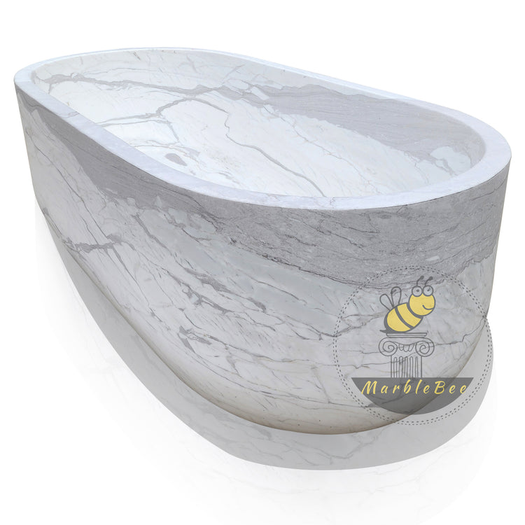 Marblebee Freestanding Stone Bathtub Hand-Carved from Volakas Marble