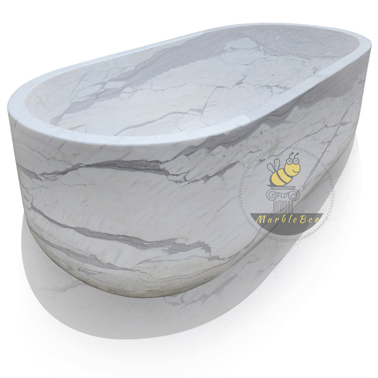 Marblebee Freestanding Stone Bathtub Hand-Carved from Volakas Marble