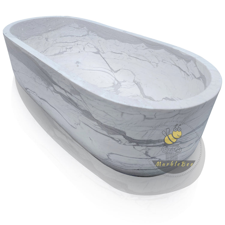 Marblebee Freestanding Stone Bathtub Hand-Carved from Volakas Marble