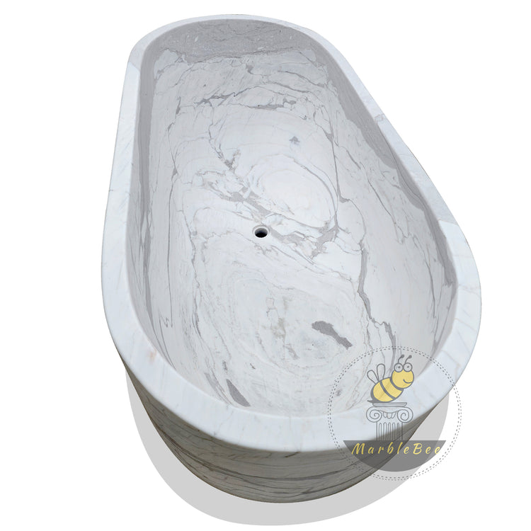 Marblebee Freestanding Stone Bathtub Hand-Carved from Volakas Marble