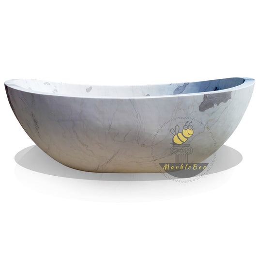 Marblebee Solid Stone Tub – Hand-Carved from White Marble, In Stock